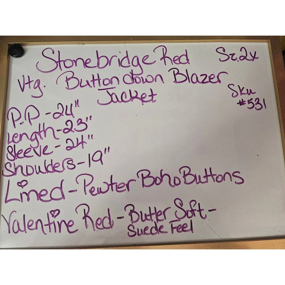 Stonebridge Red Velvet‎ Button Down Blazer Studded Collar & Hem 18W #531 - Picture 10 of 10